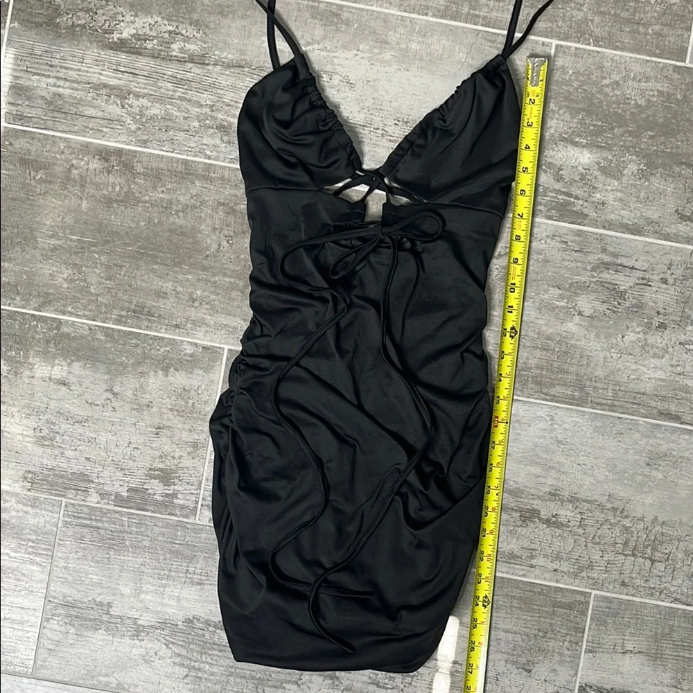 Black Bodycon Mini Dress with Spaghetti Straps - Picture 2 of 6